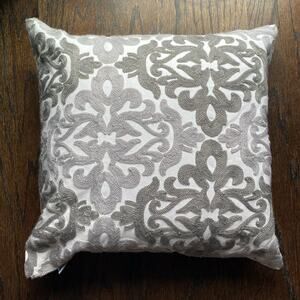 HWY 50 embroidered shades of grey and white paisley 18x18 accent pillow